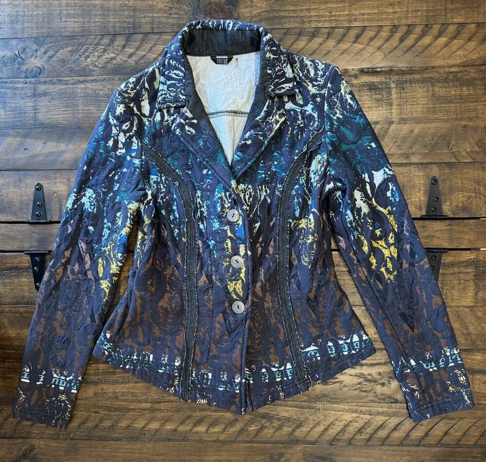 Kaktus Button Front Womens Jacket in Multi Colored Marble Pattern Size Small